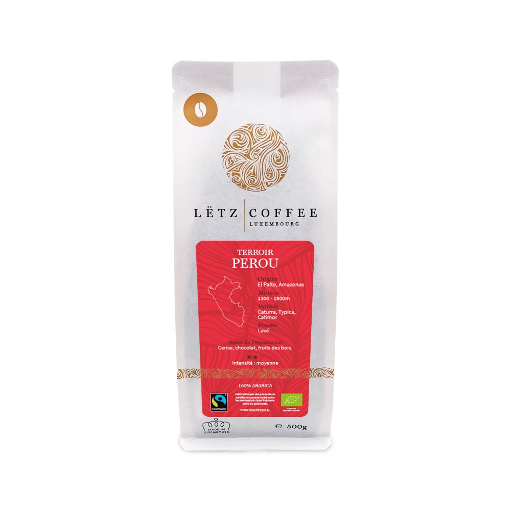 Café de Terroir, paquet de 500g - El Palto, Amazonas, Perou - Arabica certifié bio et fairtrade - Torréfié et emballé au Luxembourg